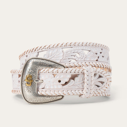 Tooled Laced Edge Belt White