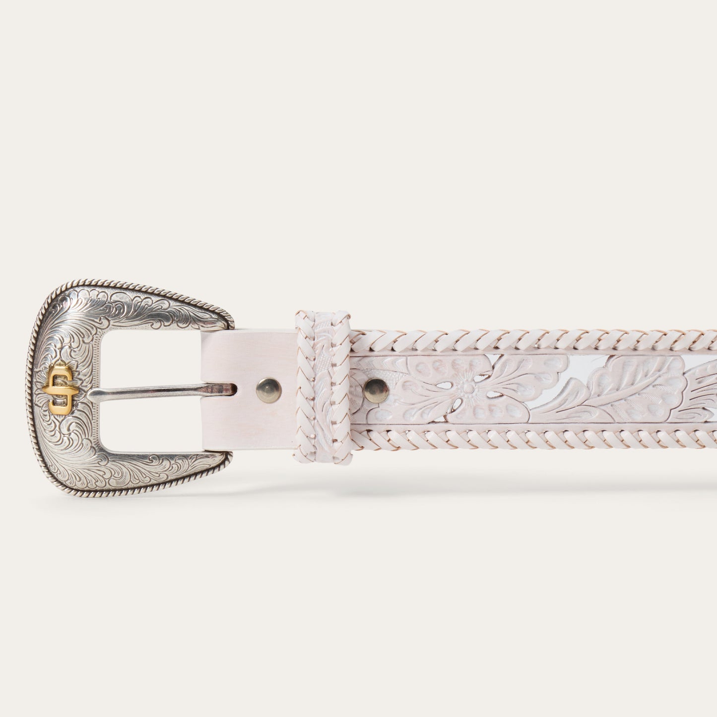 Tooled Laced Edge Belt White