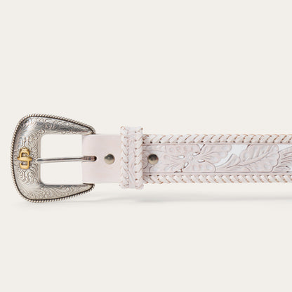 Tooled Laced Edge Belt White