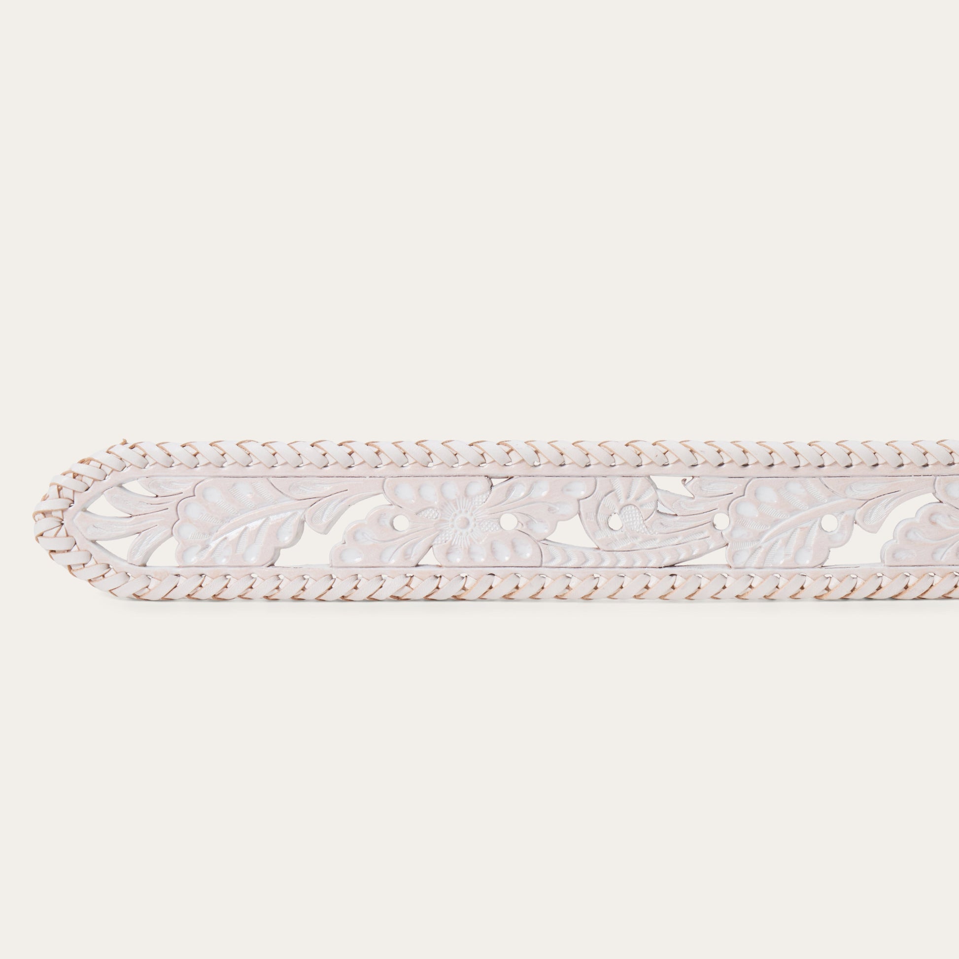 Tooled Laced Edge Belt White