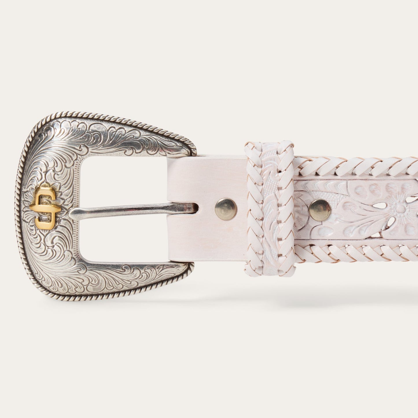 Tooled Laced Edge Belt White