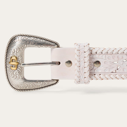Tooled Laced Edge Belt White