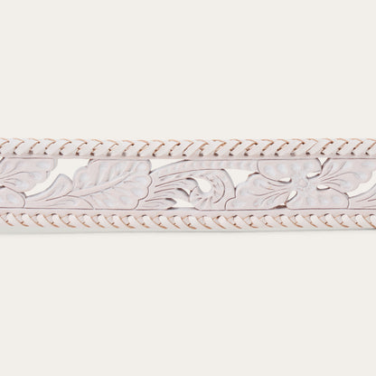 Tooled Laced Edge Belt White