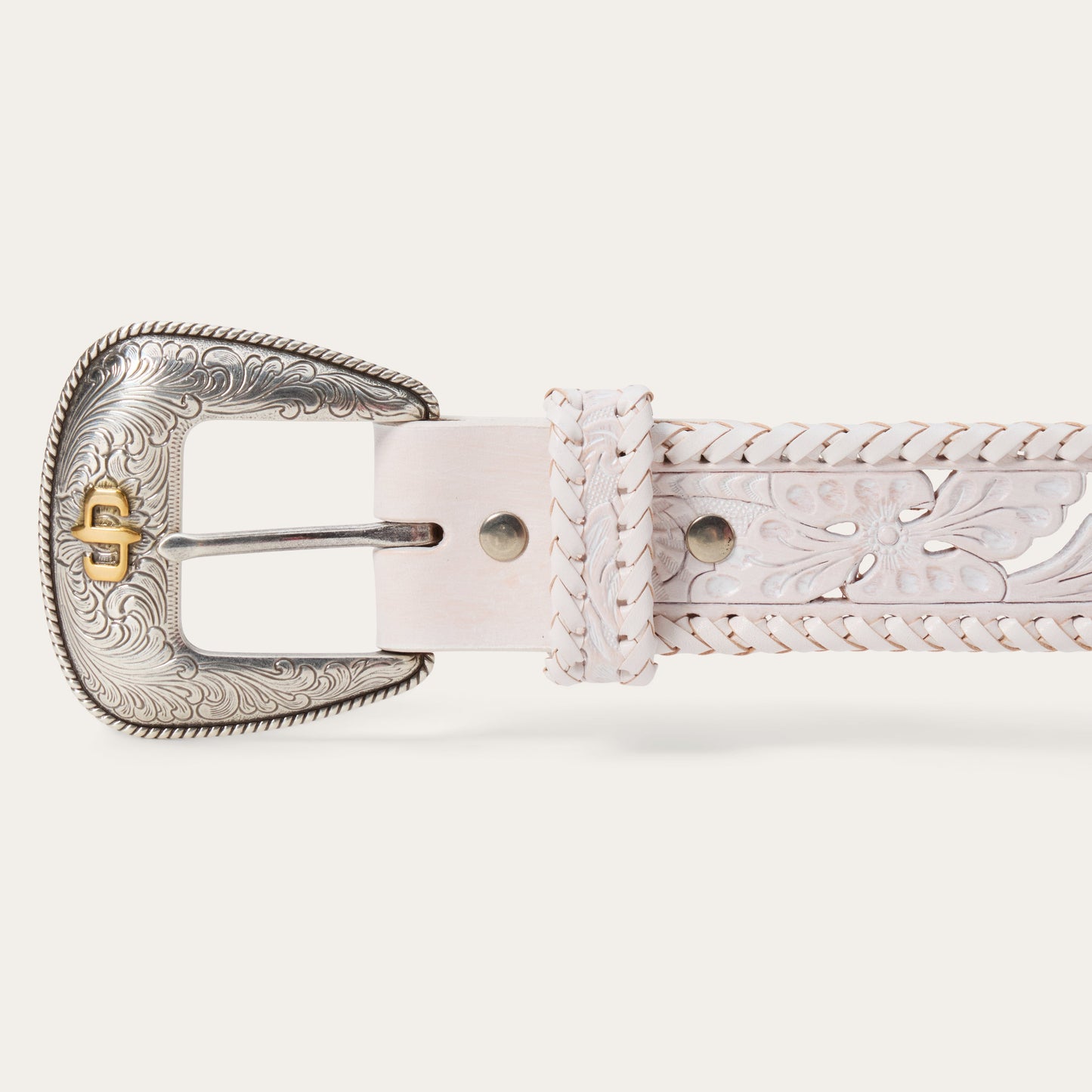 Tooled Laced Edge Belt White