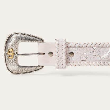 Tooled Laced Edge Belt White