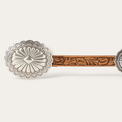 Southwestern Tooled Concho Belt Brown