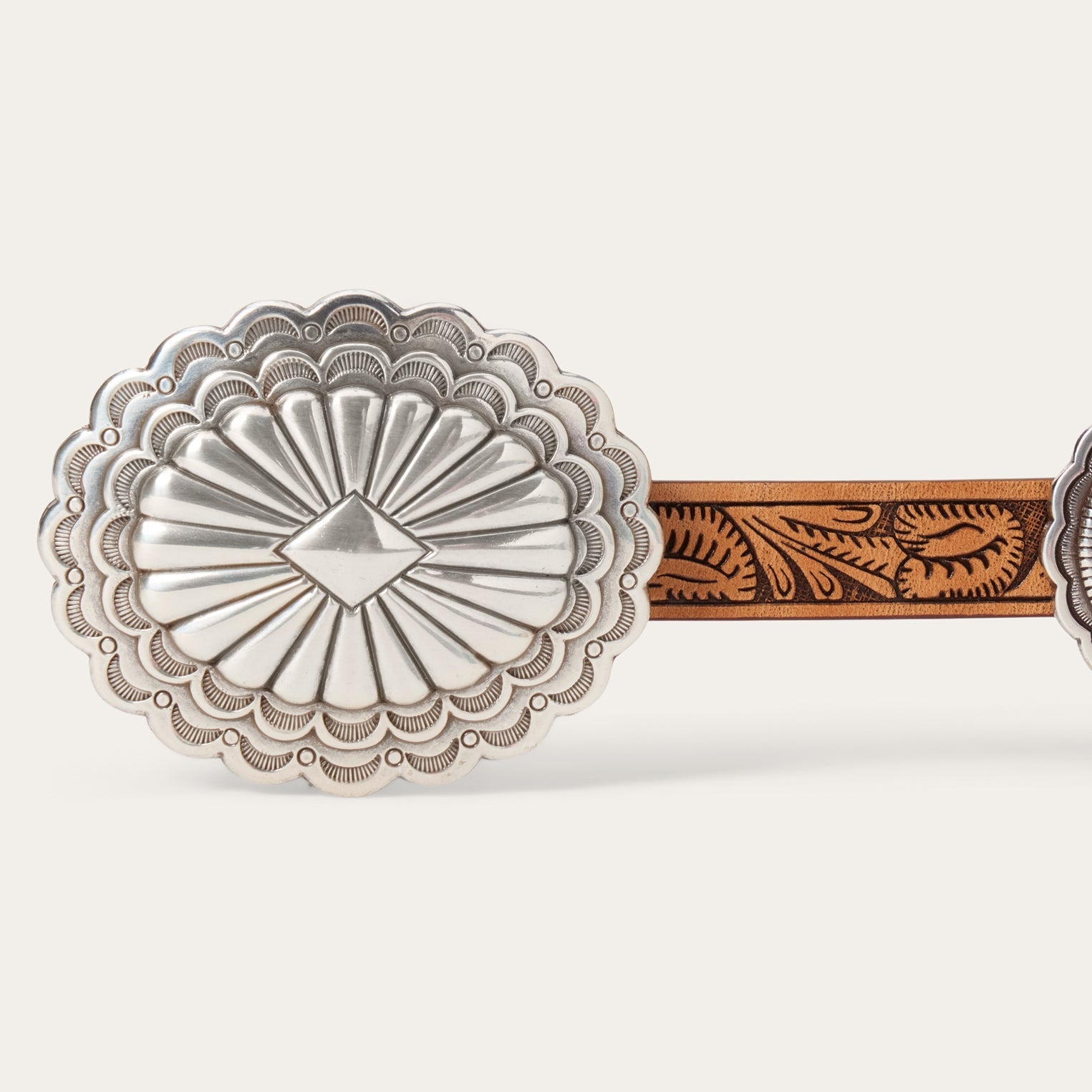 Southwestern Tooled Concho Belt Brown