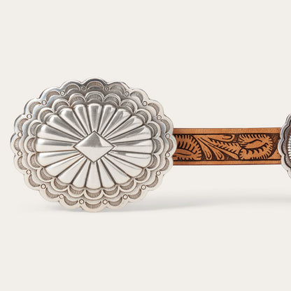 Southwestern Tooled Concho Belt Brown