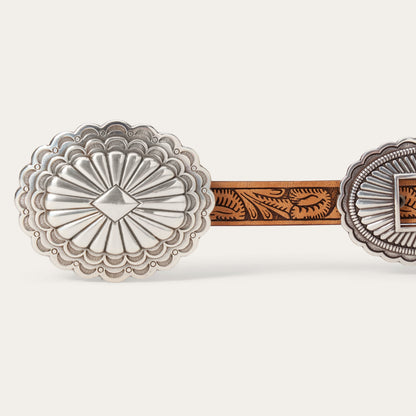 Southwestern Tooled Concho Belt Brown