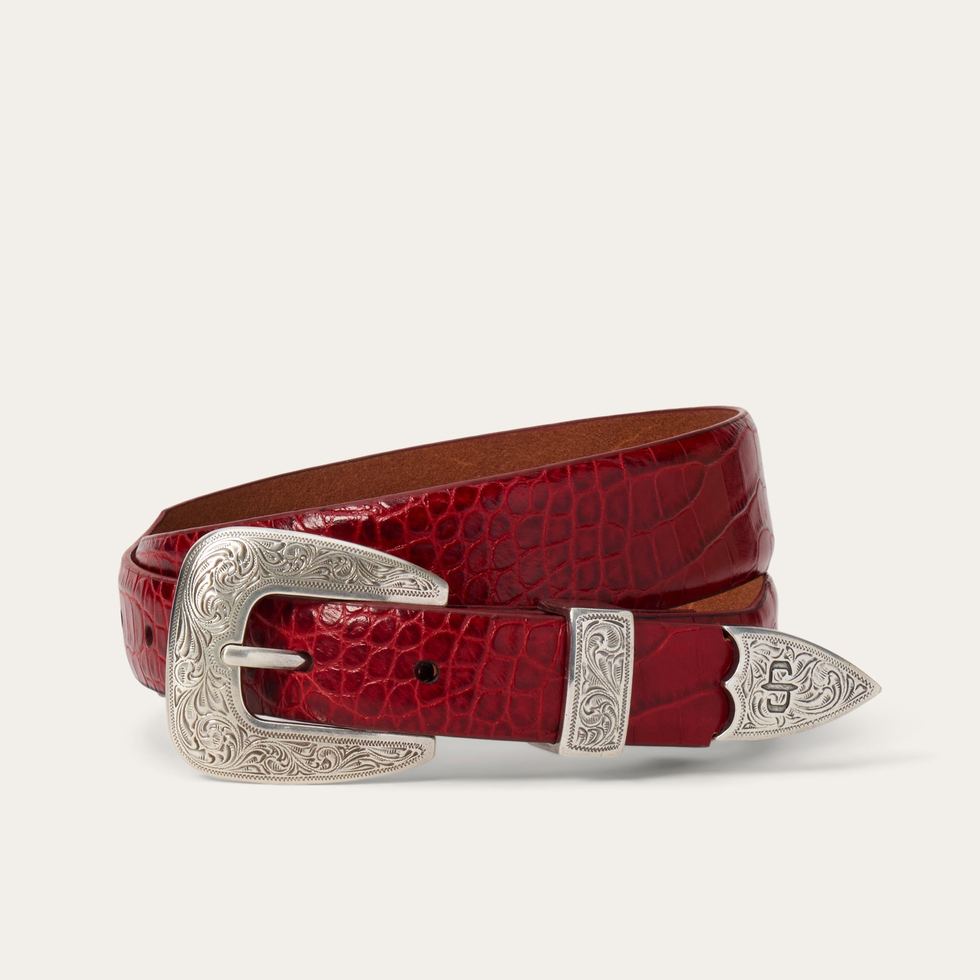 Croco Print Tapered Belt Red