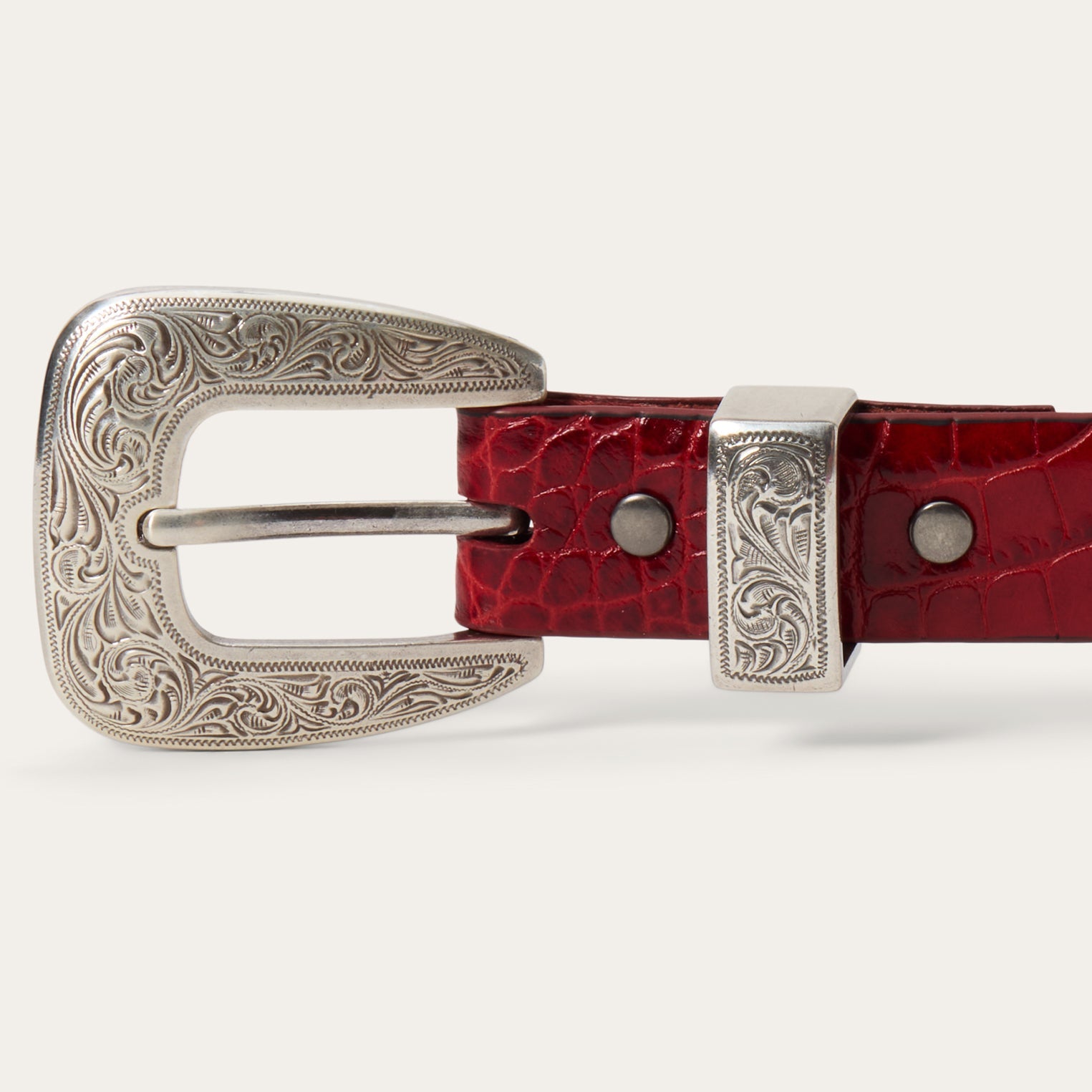 Croco Print Tapered Belt Red