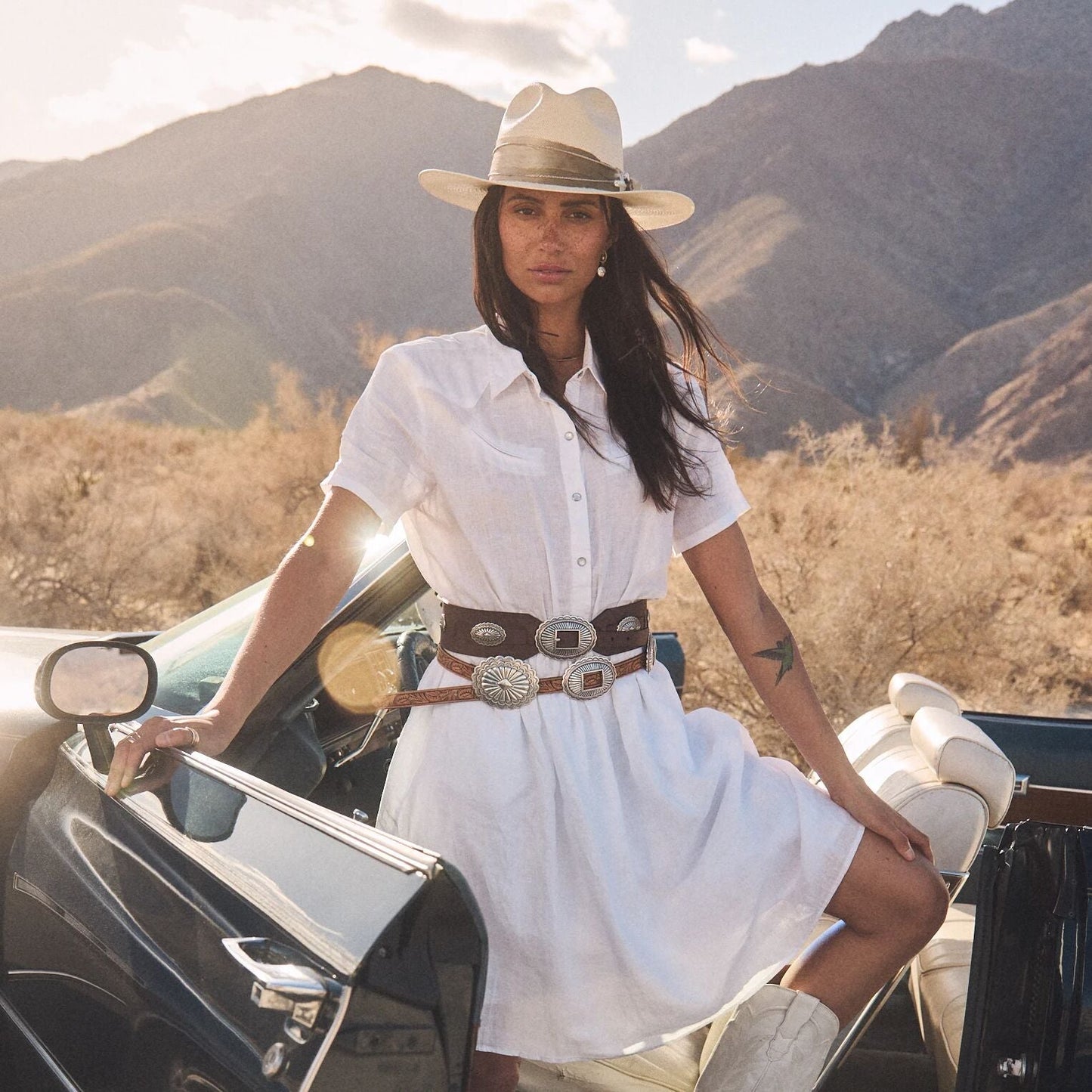 Southwestern Concho Wide Belt Brown