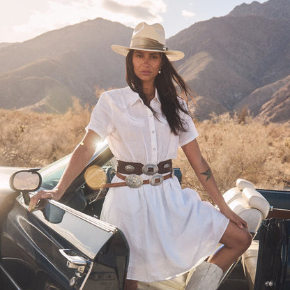 Southwestern Concho Wide Belt Brown