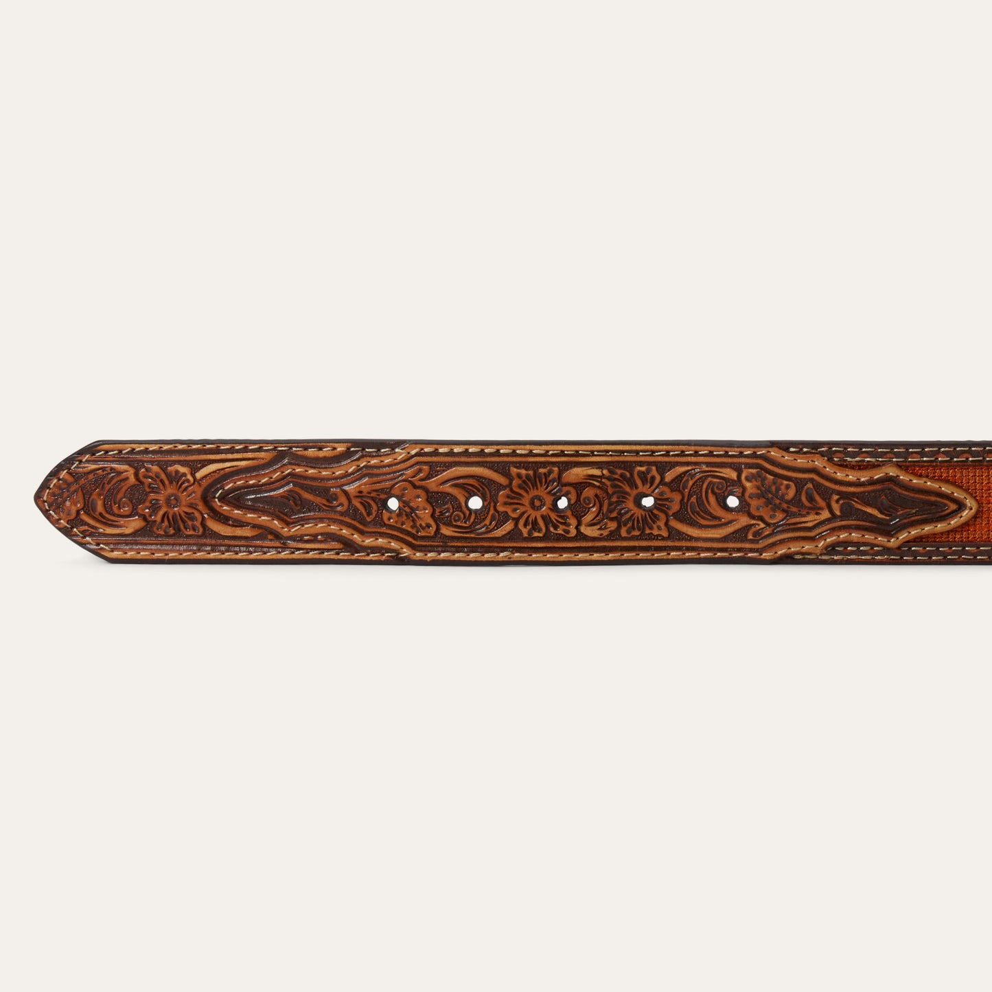 Tooled Tab Embroidered Belt Tan