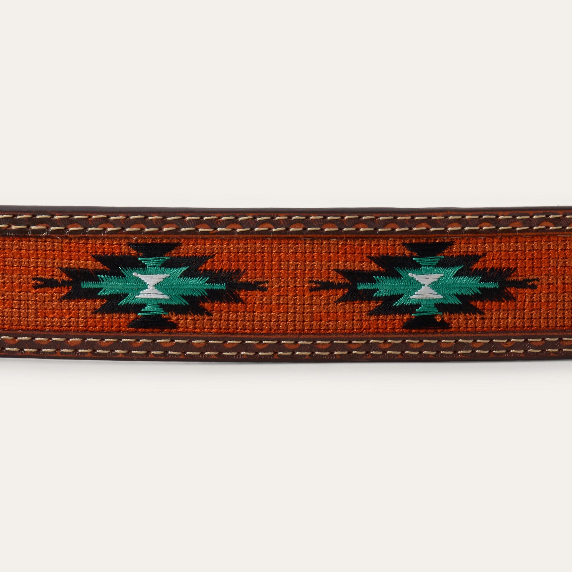Tooled Tab Embroidered Belt Tan