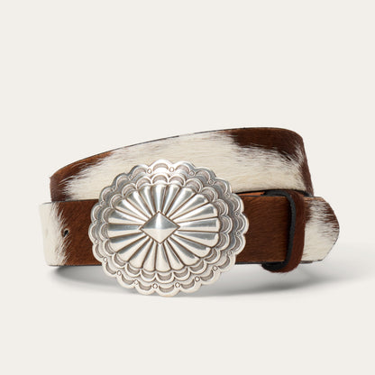 Hair-On-Hide Southwestern Buckle Belt Brown / White