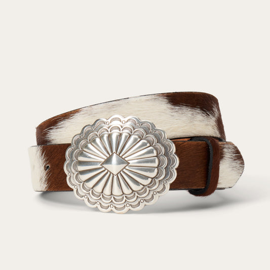 Hair-On-Hide Southwestern Buckle Belt Brown / White