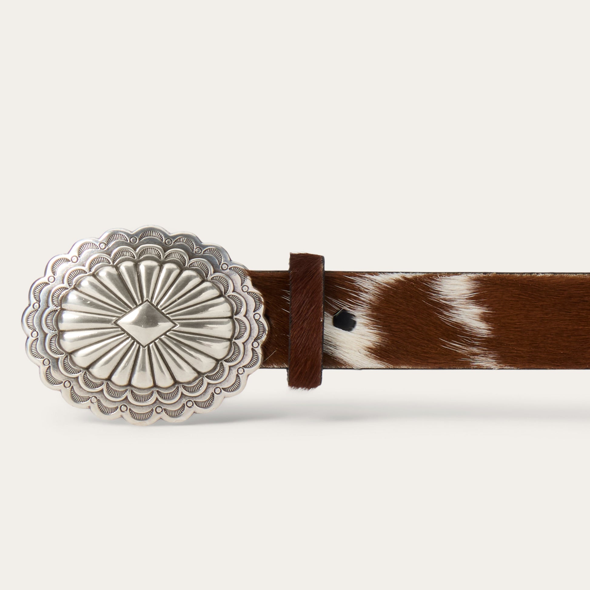 Hair-On-Hide Southwestern Buckle Belt Brown / White