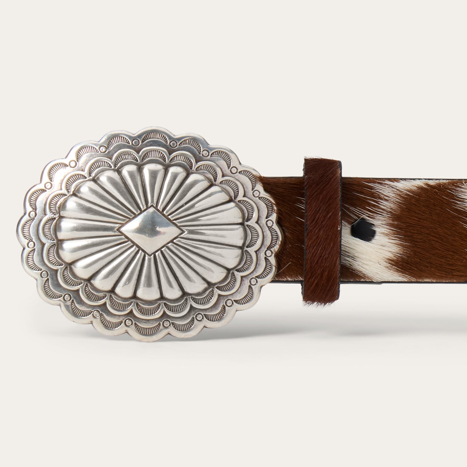 Hair-On-Hide Southwestern Buckle Belt Brown / White