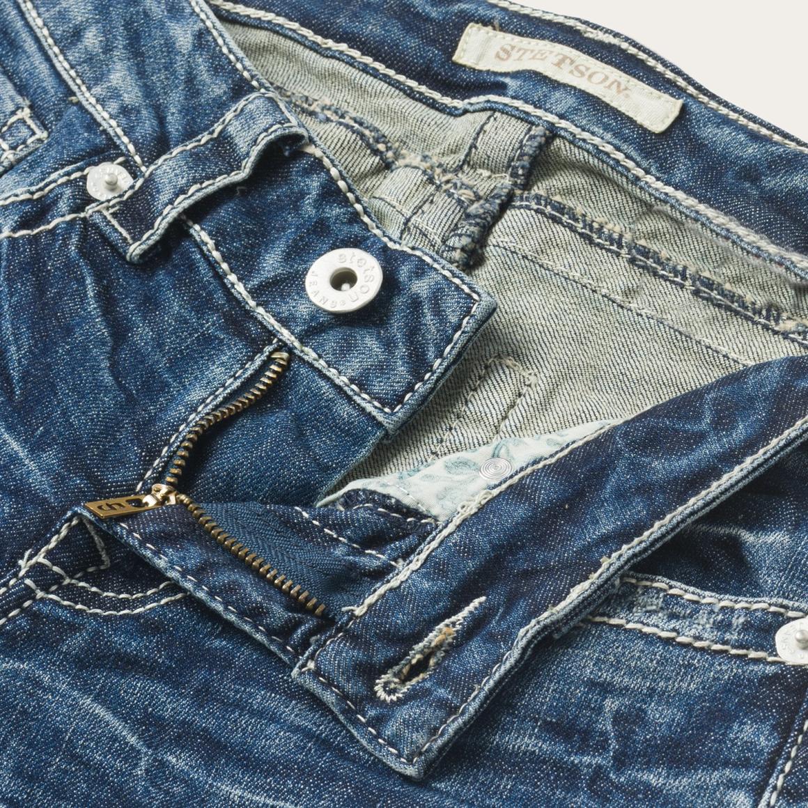816 Fit Jeans With White "S" Back Pocket Blue | Women Stetson Denim