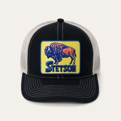 Bison Patch High Crown Trucker Hat Black
