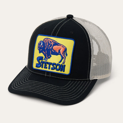 Bison Patch High Crown Trucker Hat Black