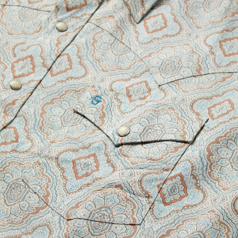 Aqua Paisley Print Western Shirt Green | Men Stetson Western Shirts