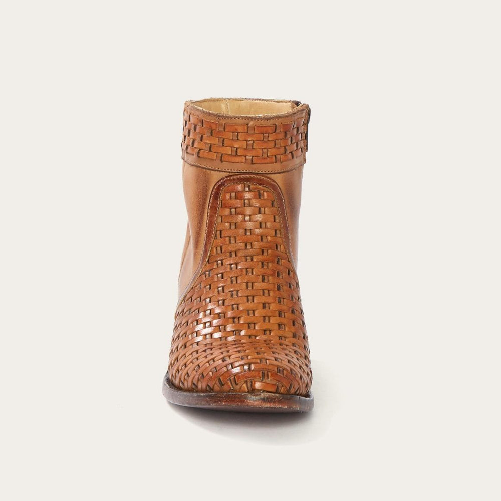 Basketweave Side Zip Ankle Boot Brown | Women Stetson Shorties