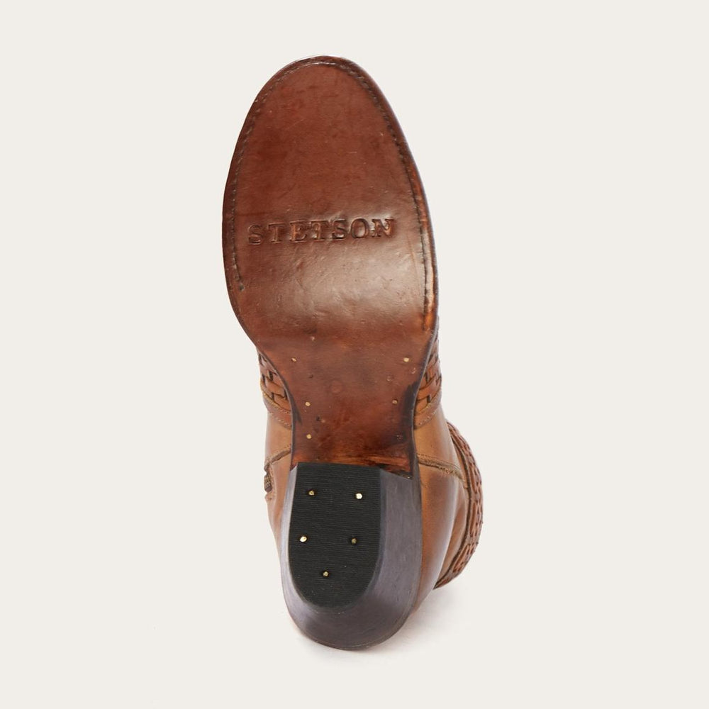 Basketweave Side Zip Ankle Boot Brown | Women Stetson Shorties