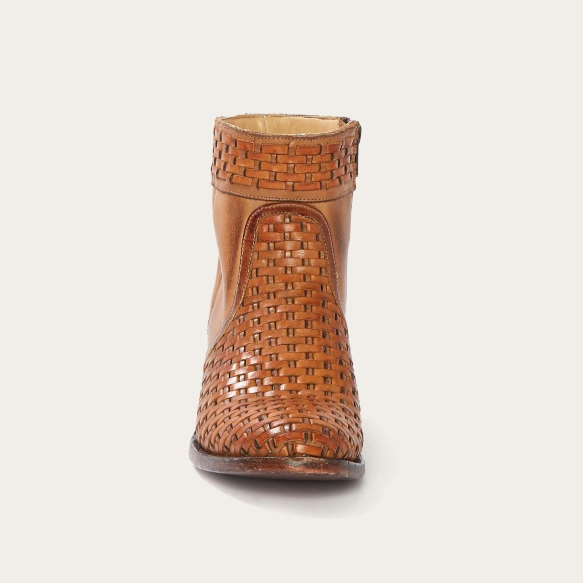 Basketweave Side Zip Ankle Boot Brown | Women Stetson Western