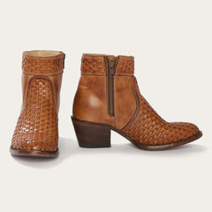Basketweave Side Zip Ankle Boot Brown | Women Stetson Western