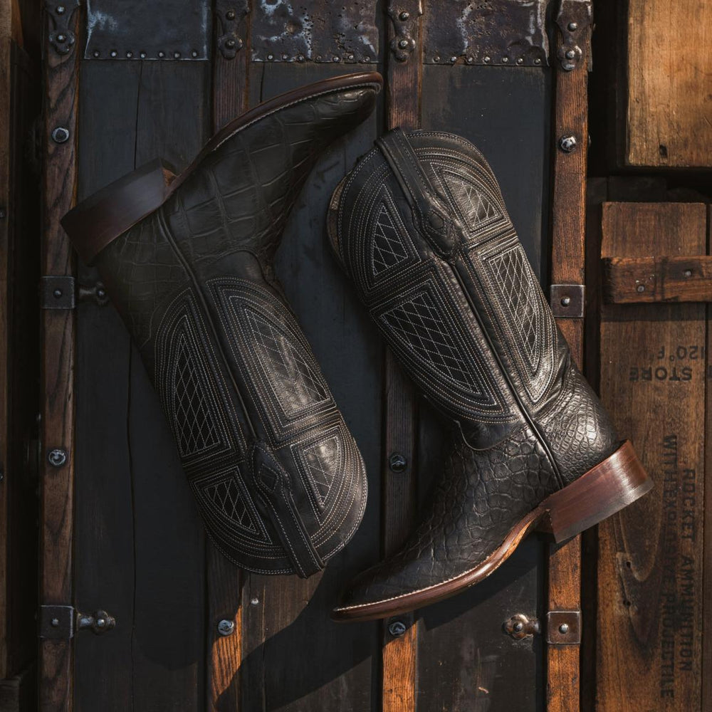 Black Falls Alligator Cowboy Boot Black | Men Stetson Exotics