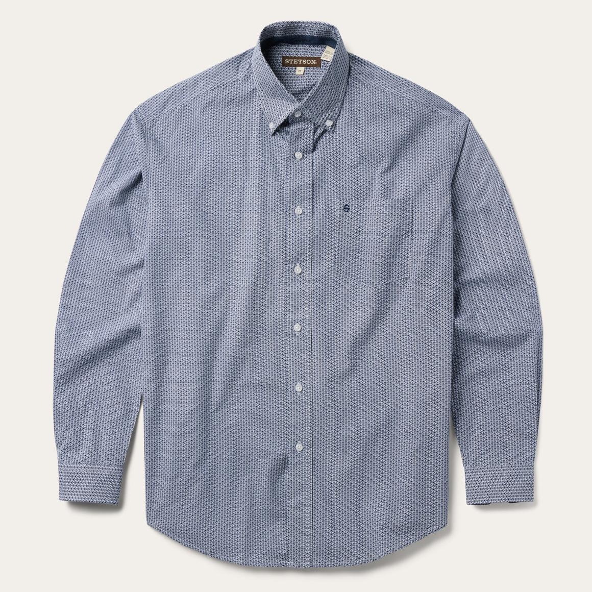 Blue Deco Geo Print Button Front Shirt Blue | Men Stetson Classic Cut