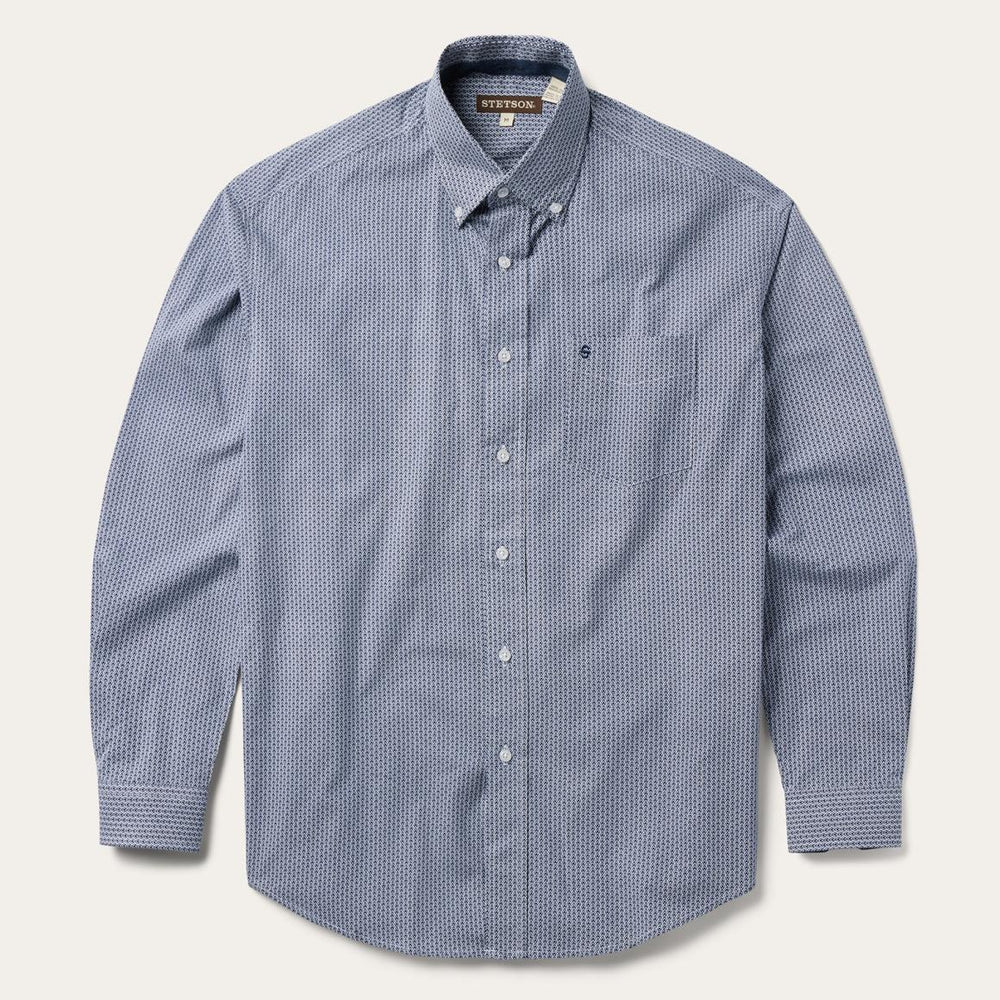 Blue Deco Geo Print Button Front Shirt Blue | Men Stetson Classic Cut