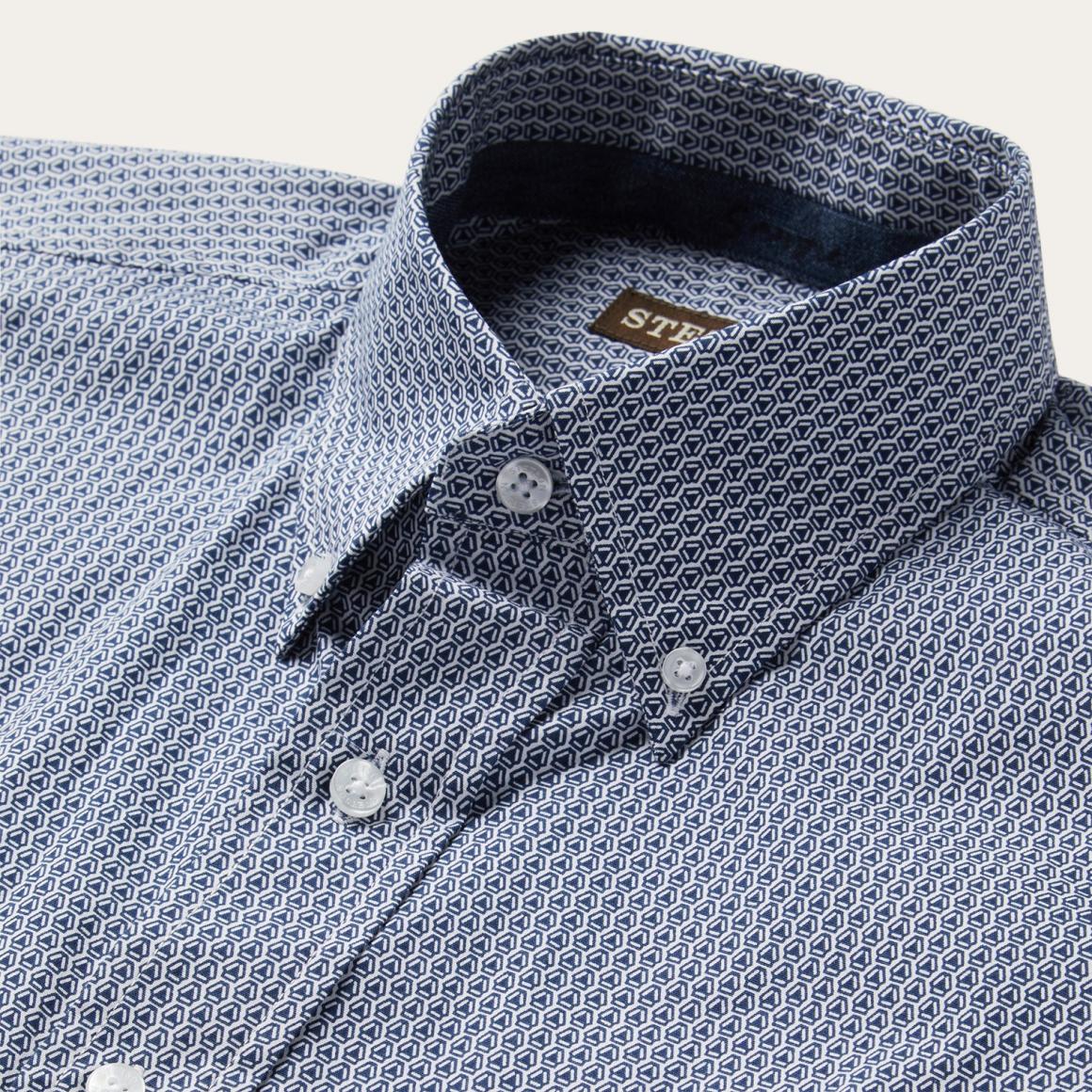 Blue Deco Geo Print Button Front Shirt Blue | Men Stetson Western Shirts