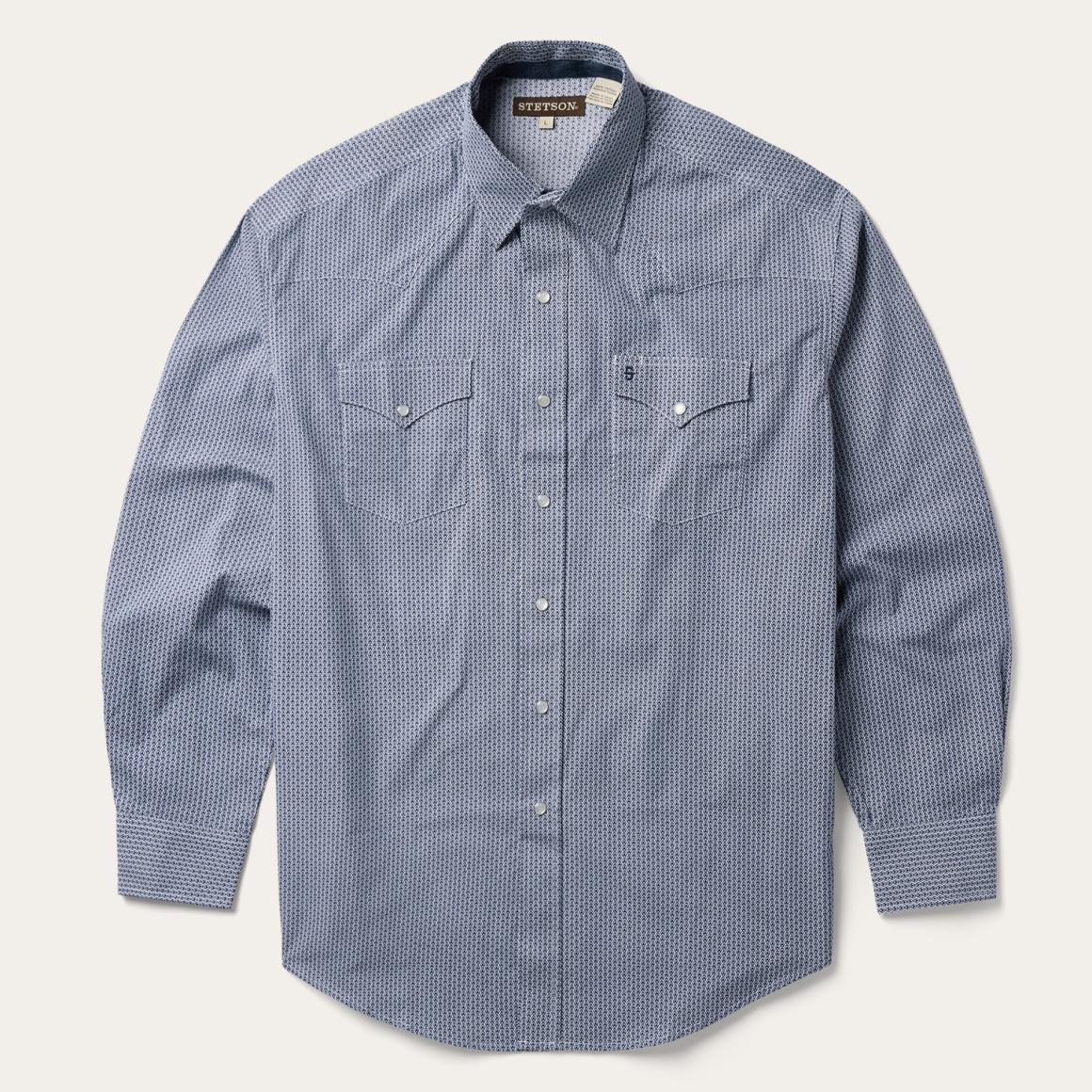Blue Deco Geo Print Western Shirt Blue | Men Stetson Classic Cut