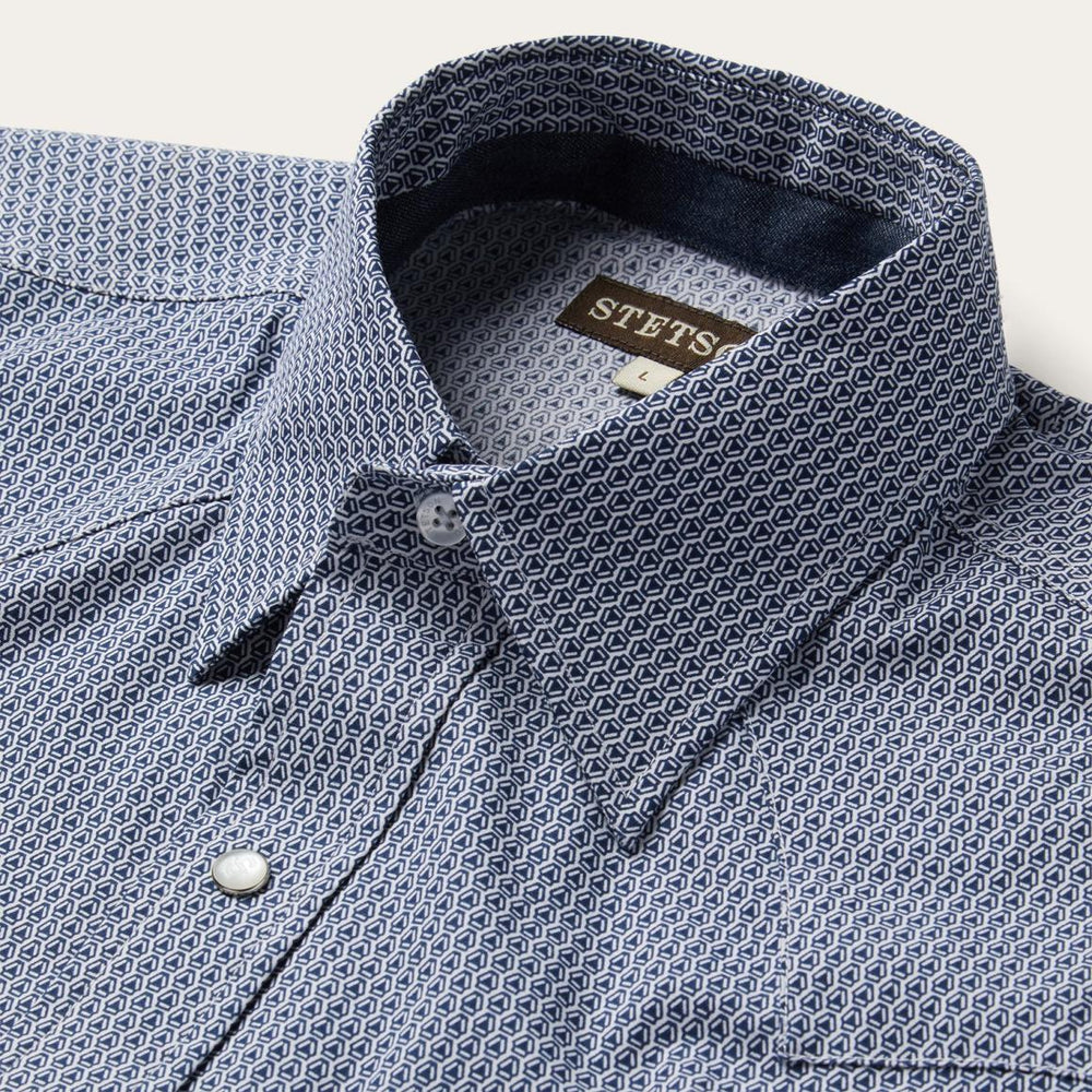 Blue Deco Geo Print Western Shirt Blue | Men Stetson Classic Cut