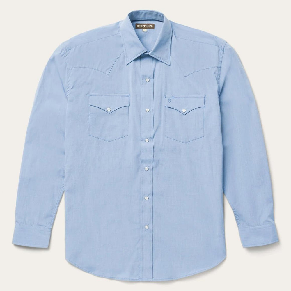 Blue End On End Solid Shirt Blue | Men Stetson Modern Cut