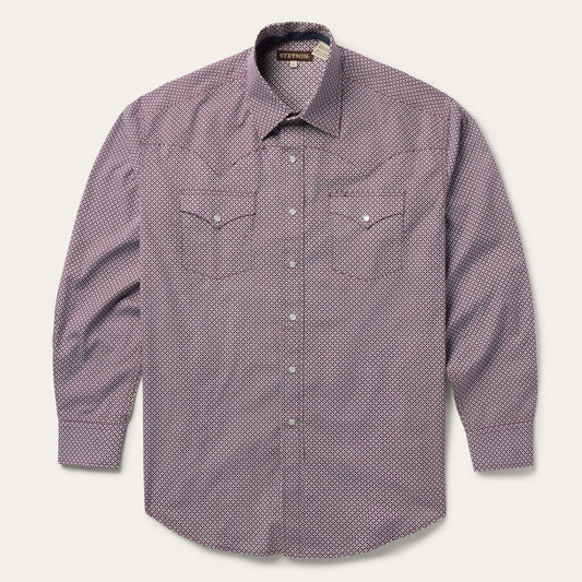 Blue Four Point Geo Print Western Shirt Blue | Men Stetson Western Shirts