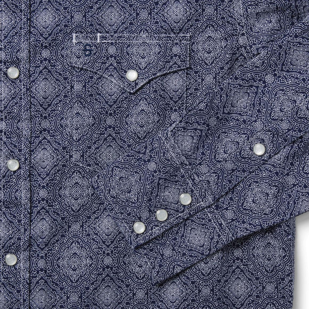 Blue Medallion Print Western Shirt Blue | Men Stetson Western Shirts