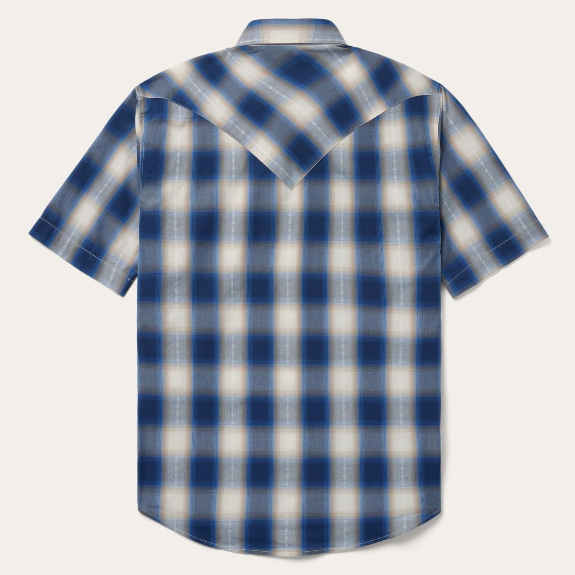 Blue Ombre Plaid Short Sleeve Western Shirt Blue | Men Stetson Classic Cut