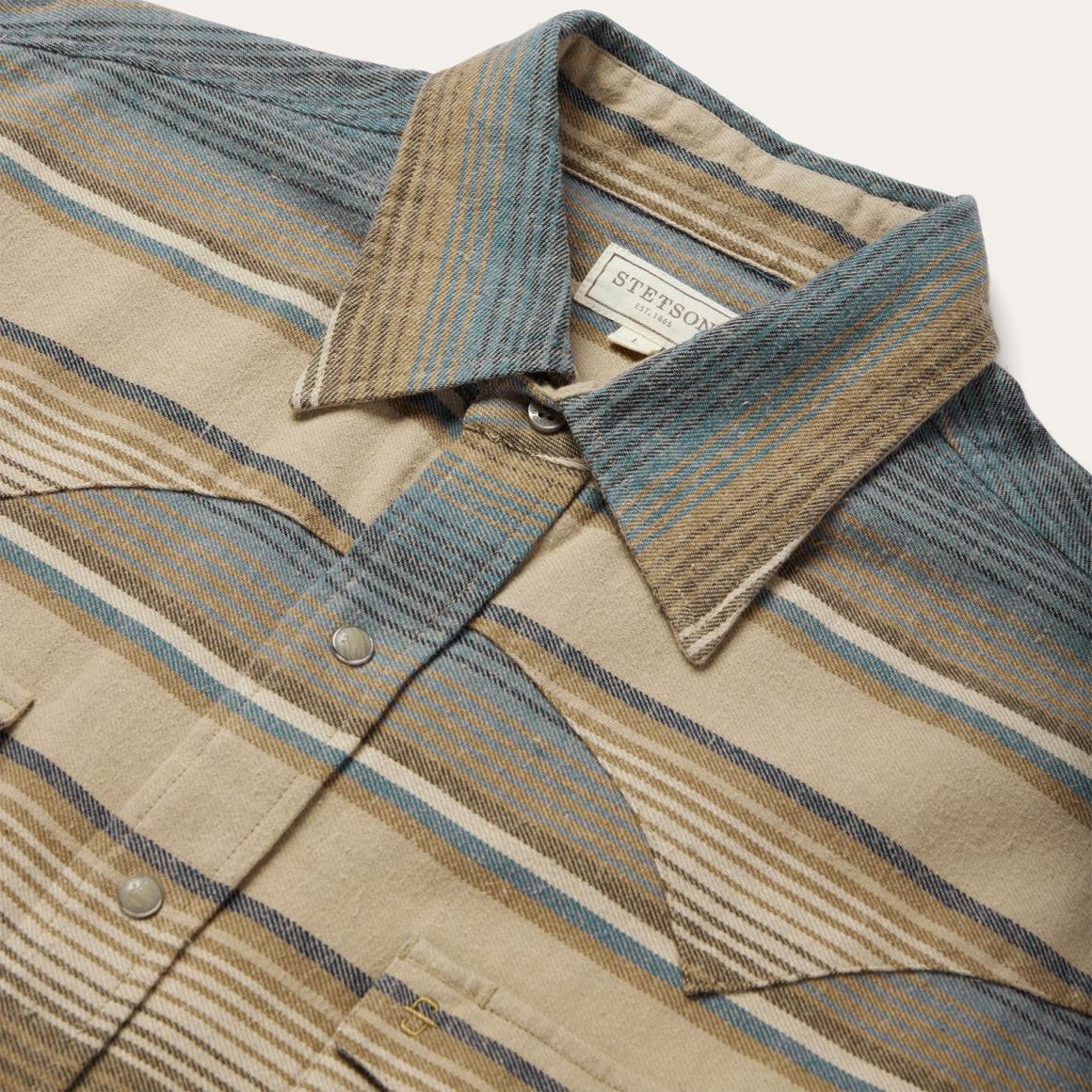 Blue Stripe Flannel Western Shirt Blue | Men Stetson Flannel Shirts