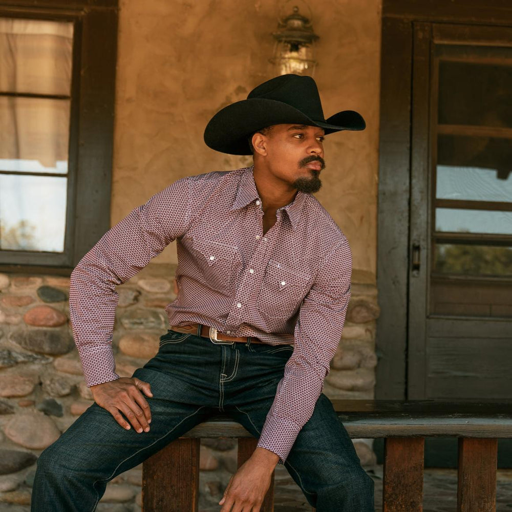 Broken Diamond Print Western Shirt Red | Men Stetson Western Shirts