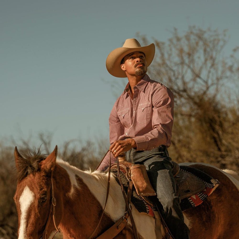 Broken Diamond Print Western Shirt Red | Men Stetson Western Shirts