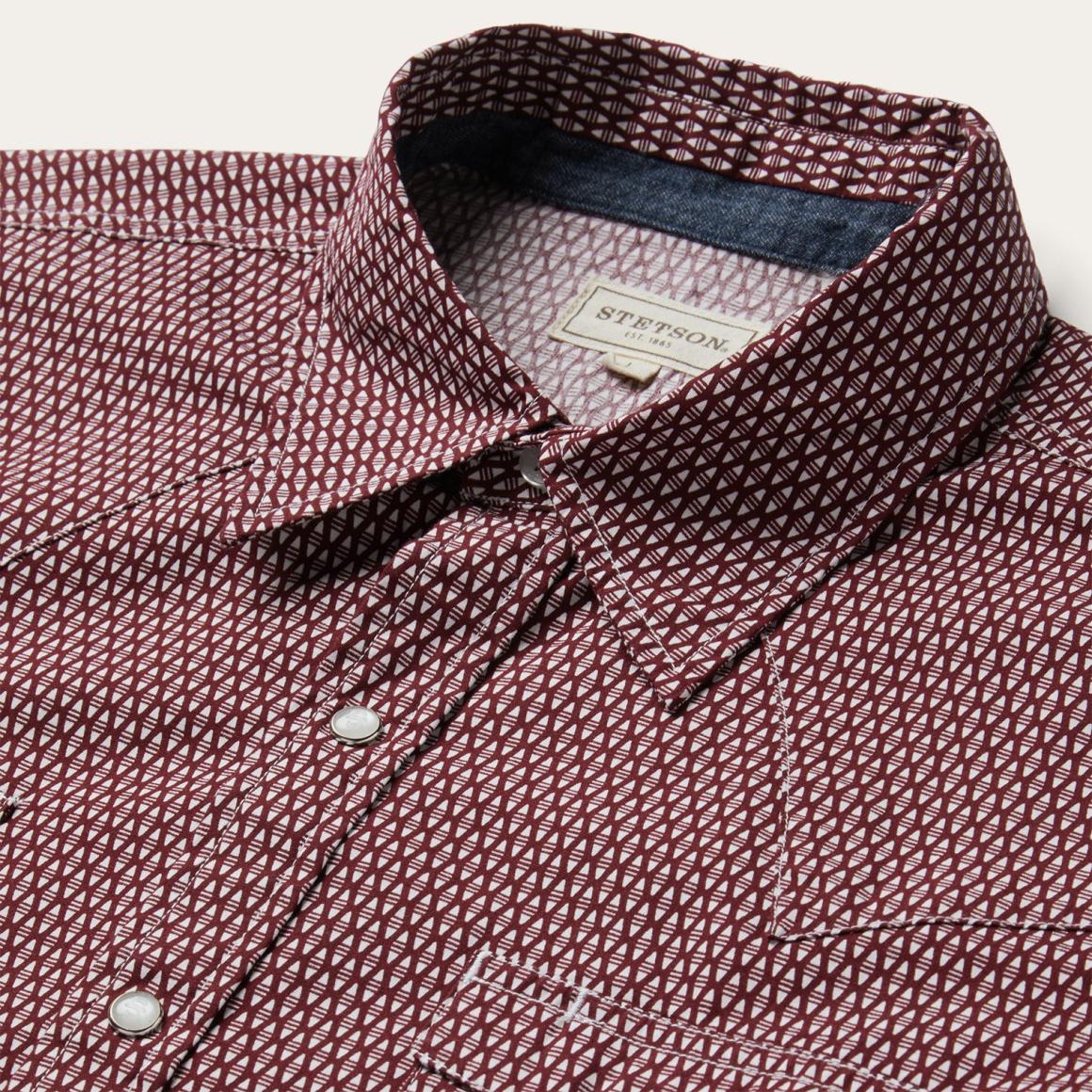 Broken Diamond Print Western Shirt Red | Men Stetson Western Shirts