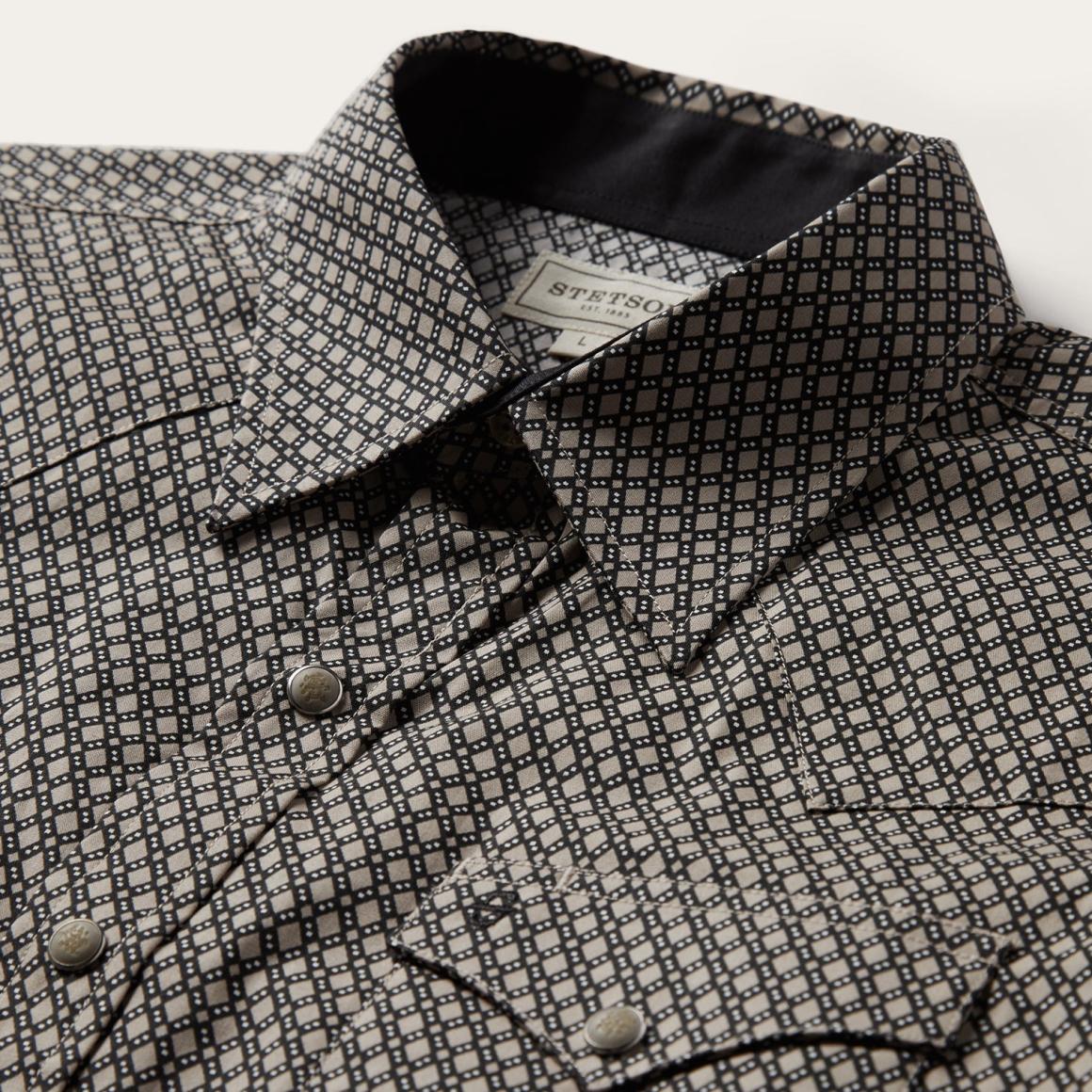 Brown Diamond Print Western Shirt Brown | Men Stetson Western Shirts