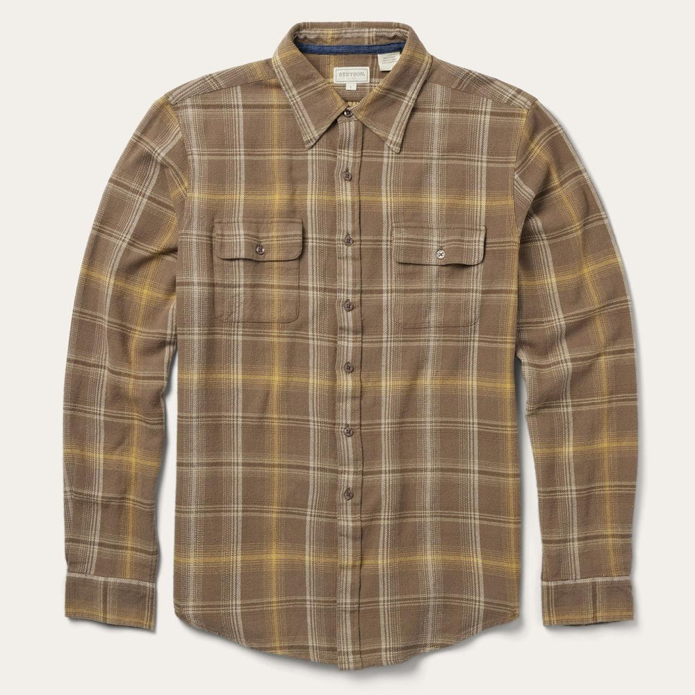 Brown Flannel Button-Front Shirt Brown | Men Stetson Western Shirts