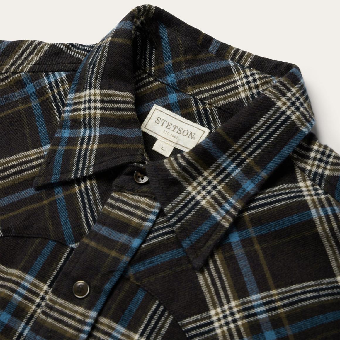 Brown Plaid Flannel Western Shirt Brown | Men Stetson Western Shirts