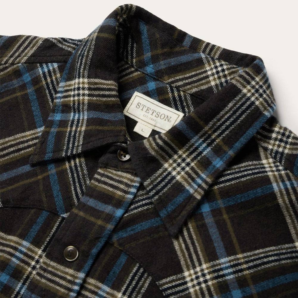 Brown Plaid Flannel Western Shirt Brown | Men Stetson Western Shirts