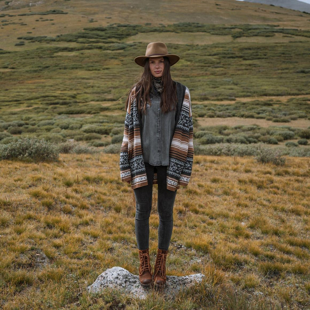 Brown Serape Belted Cardigan Brown | Women Stetson Sweaters